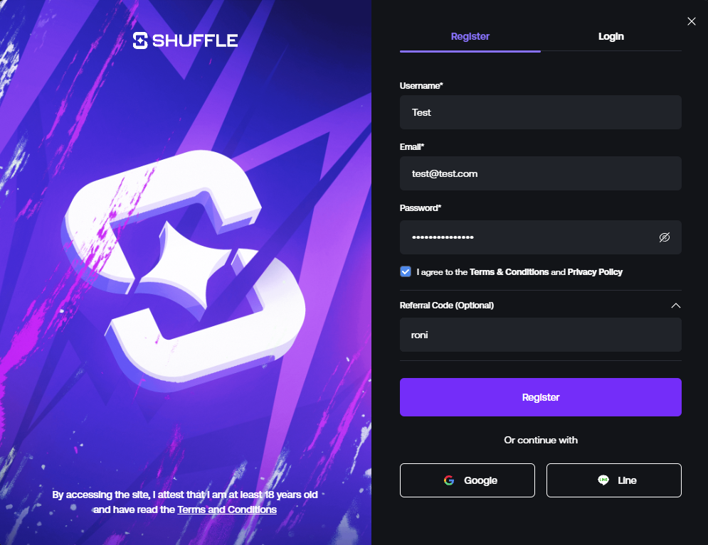 Registration Form Screenshot