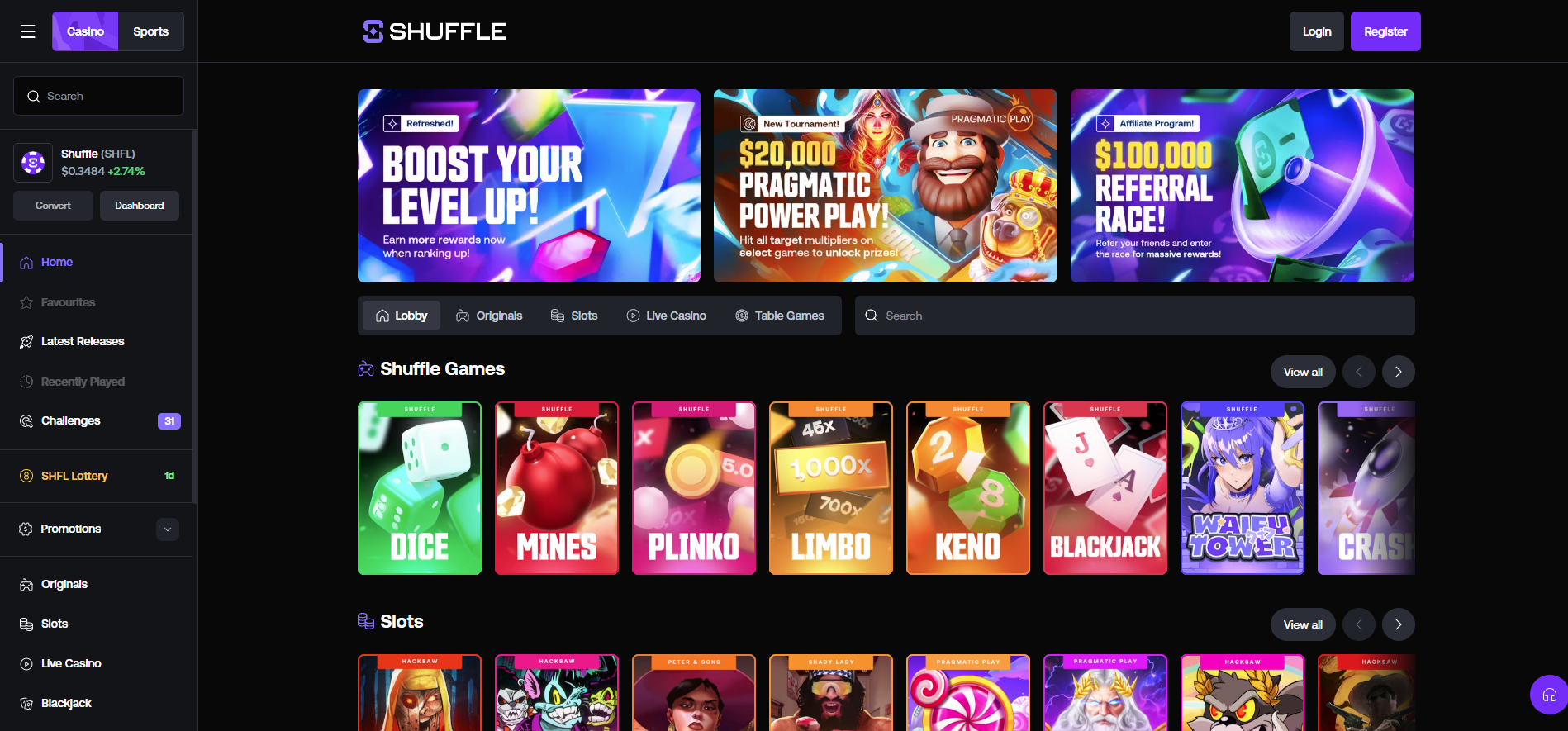 SHUFFLE Website Screenshot